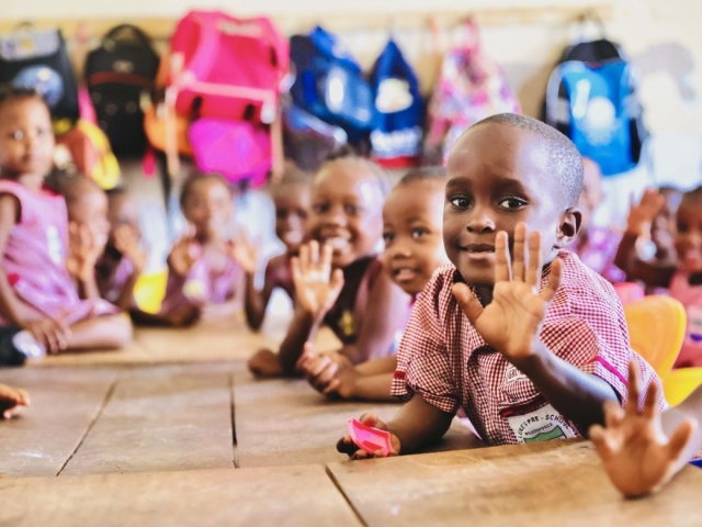 Students at St Luke's Pre-primary school in Wilberforce, in Sierra Leone.